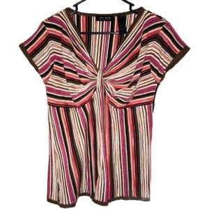 Liz Claiborne Axcess Pink Brown Striped Knit Top L